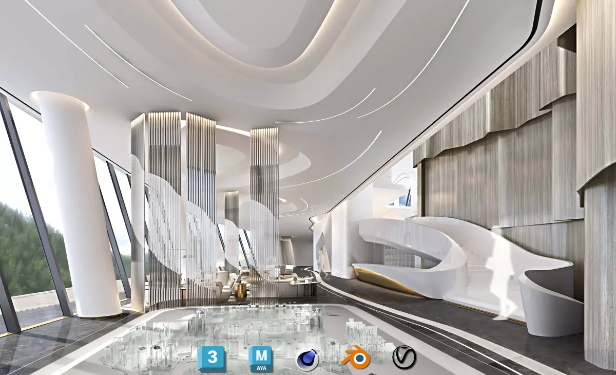 Contemporary Sales Office Environment - Full Scene for ArchViz Low-poly 3D model