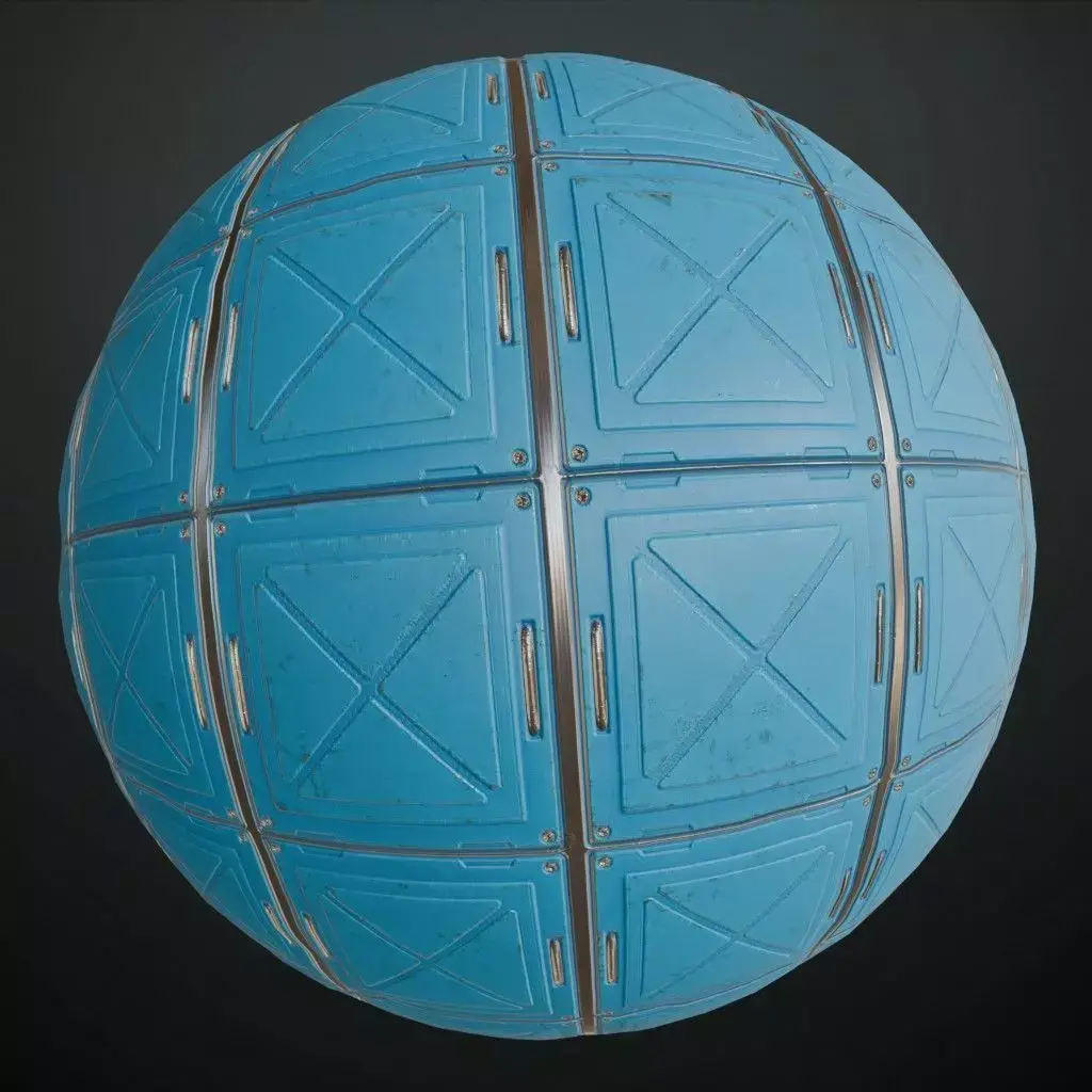 Blue Sci-Fi Padded Metal Plate PBR Seamless Texture