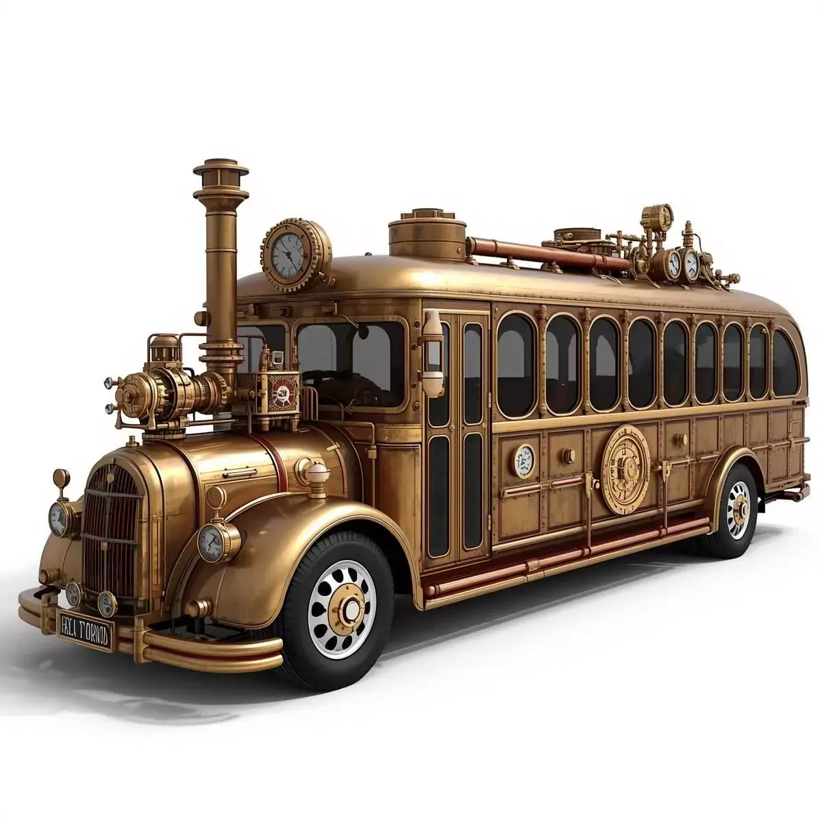 Stylized 3D Steampunk Vintage Passenger Bus Low-poly 3D model