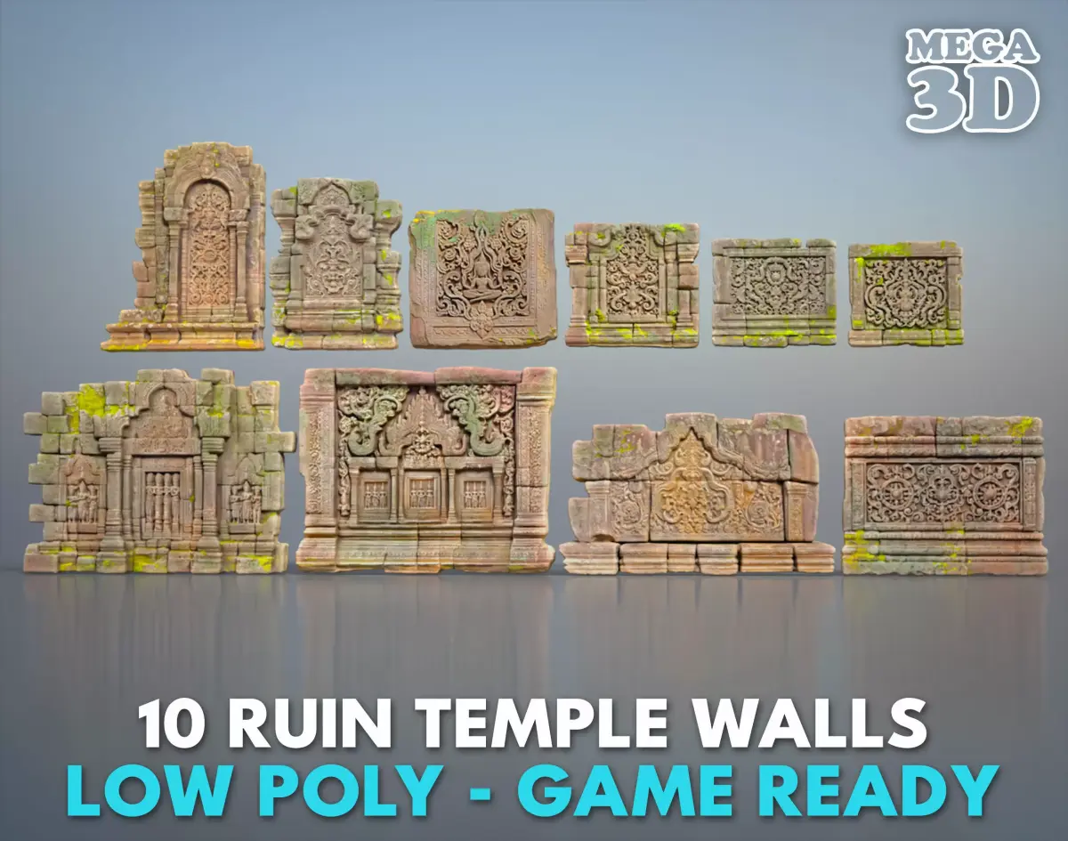 Low poly ruin Temple Walls - 240705 Low-poly 3D model