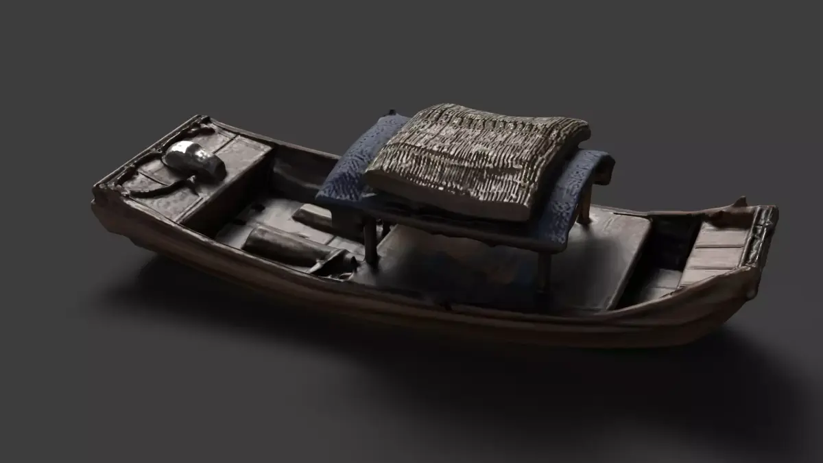  Chinese wooden boat  figure  Low-poly 3D model
