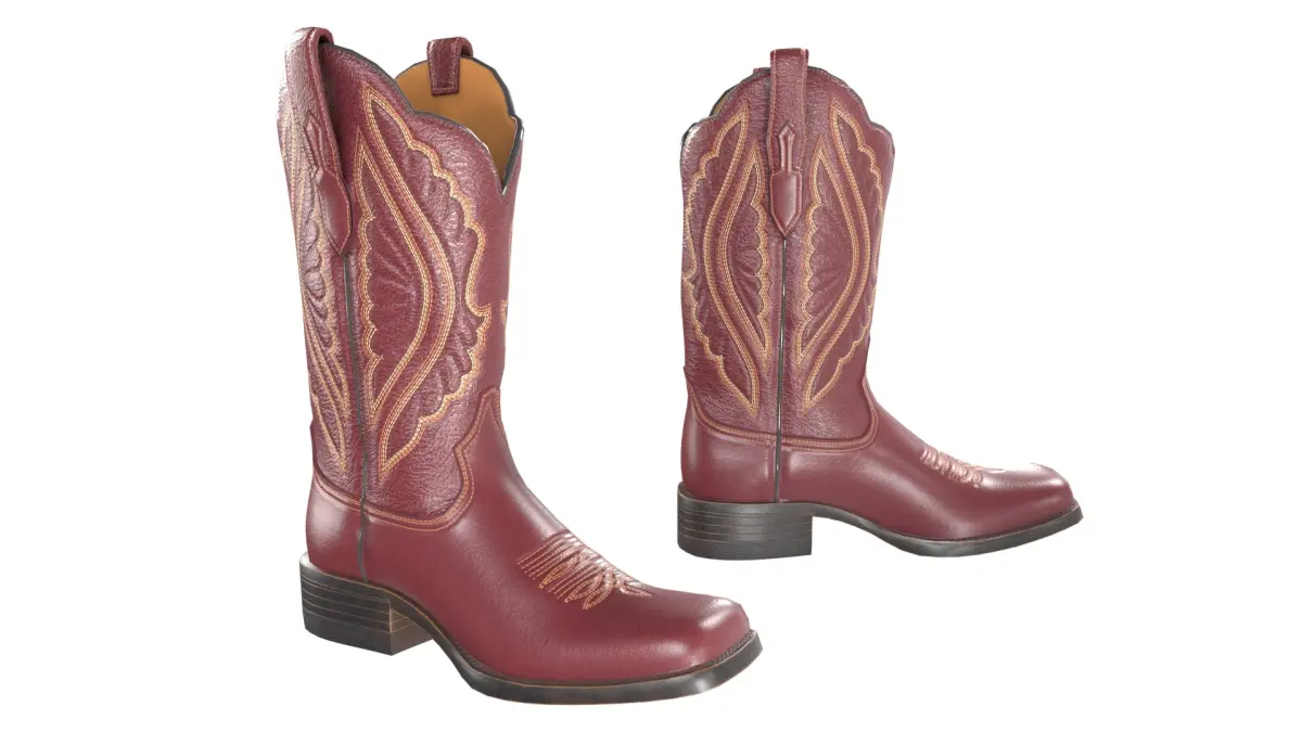 Red Stitch Cowgirl Boots 3D model