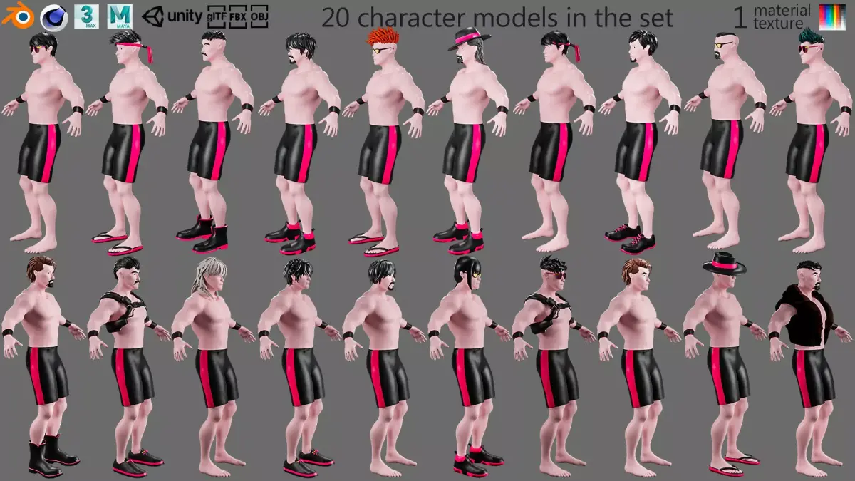 Cartoon characters street fighter Low-poly 3D model