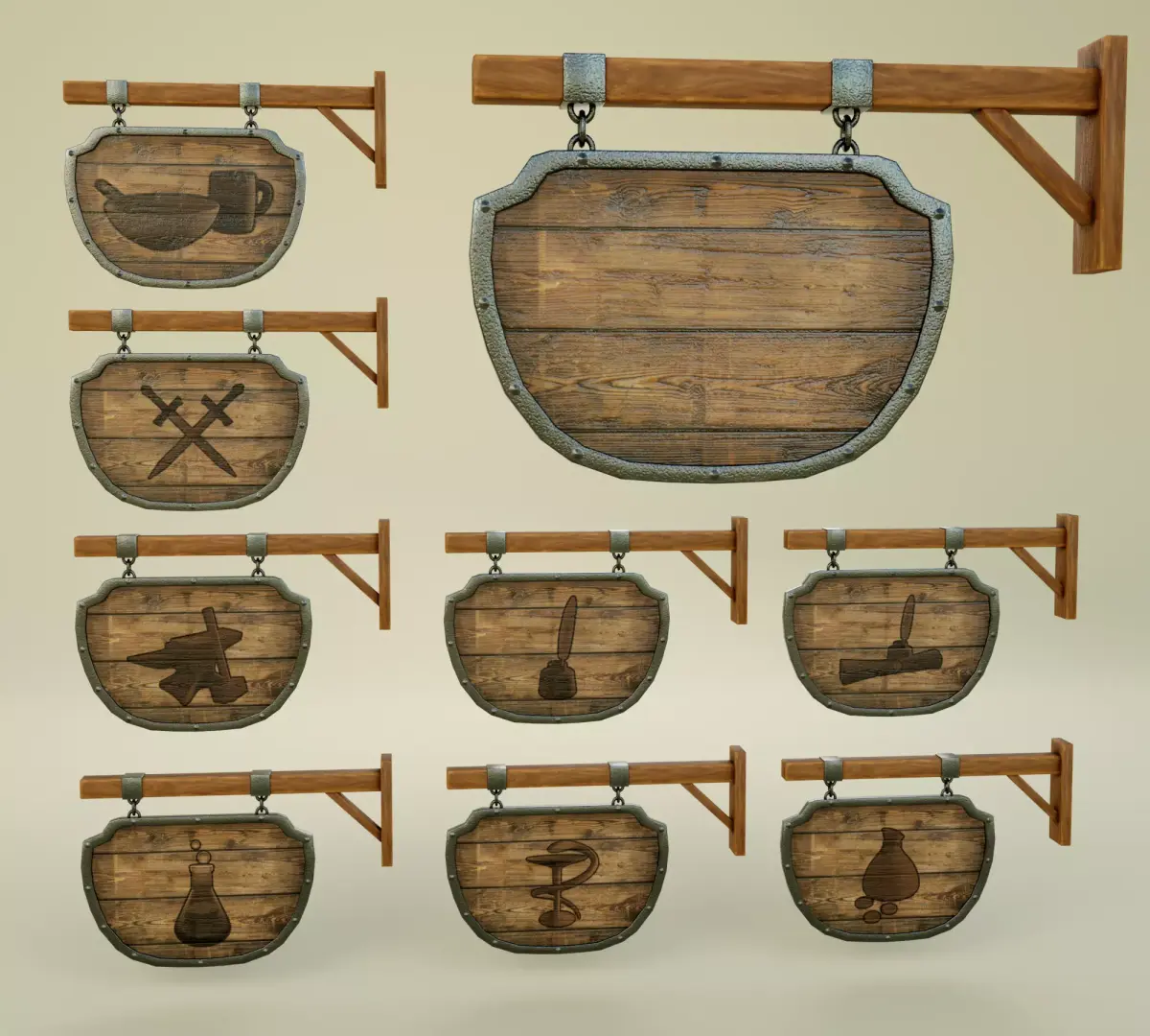 Medival Sign Set  Low-poly 3D model