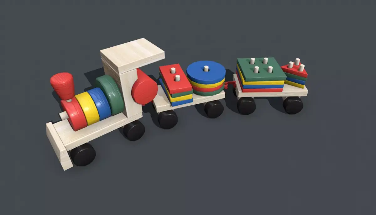 Modular Wooden Toy Train Low-poly 3D model