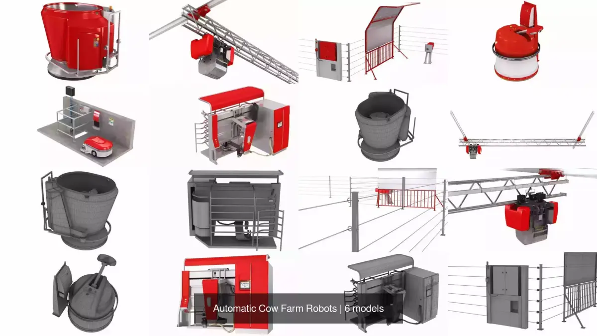 Automatic Cow Farm Robots 3D Model Pack