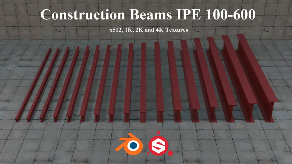 Construction Beams IPE 100-600 PBR Low-poly 3D model