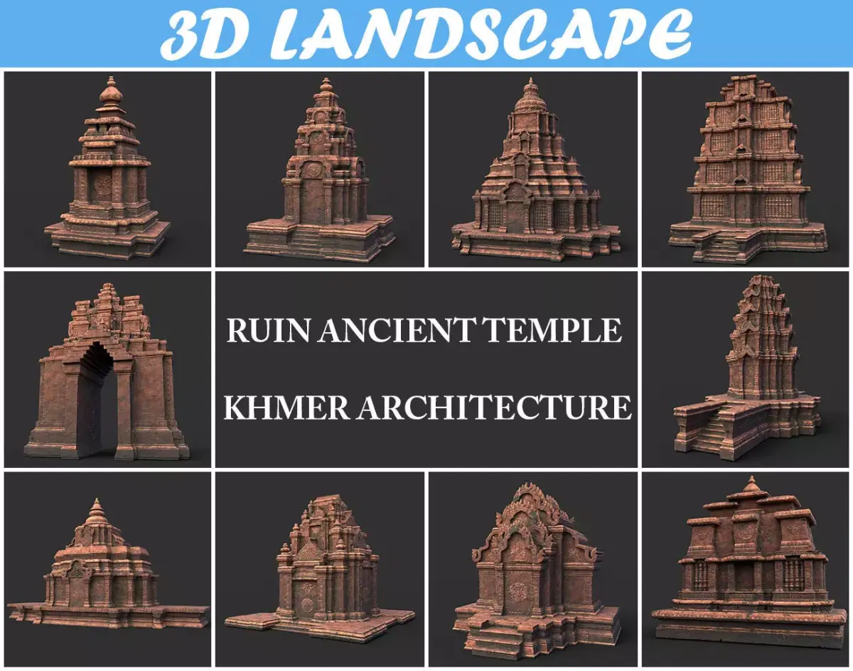 Ruin Ancient Temple - Khmer Architecture Pack A Low-poly 3D model