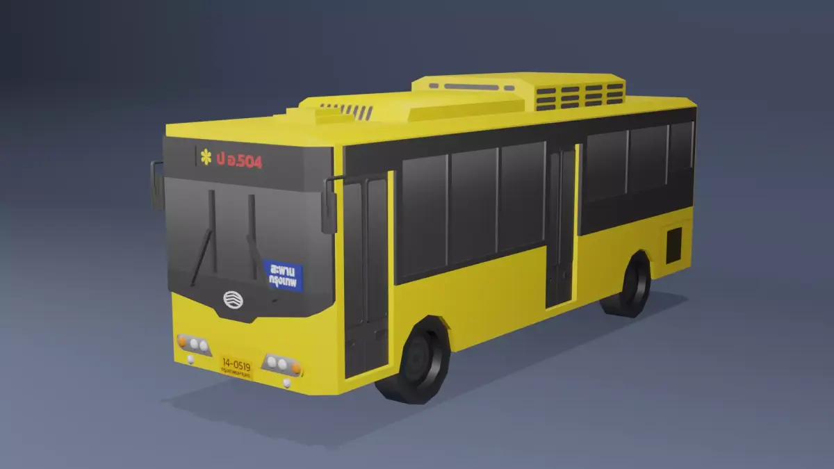 Yellow Thai bus Low poly v01 Low-poly 3D model