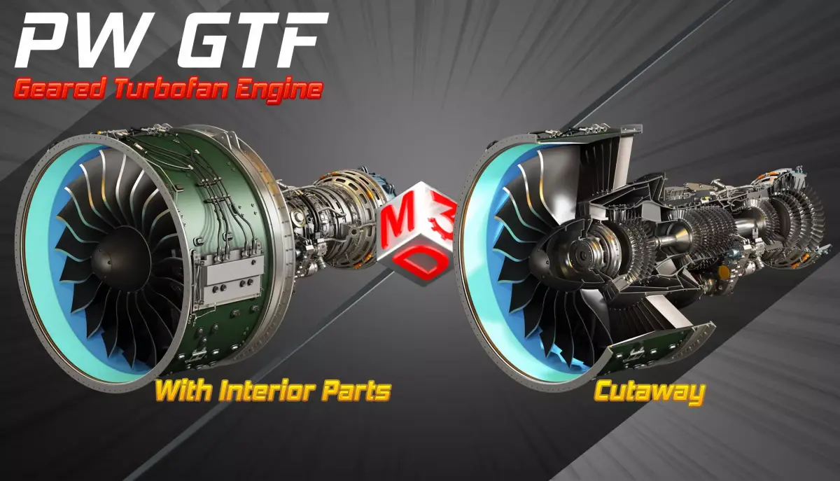PW GTF Geared Turbofan Engine 2 in 1 3D Model Collection