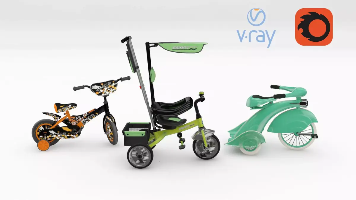 3 Childrens Bicycle and Tricycle 3D model