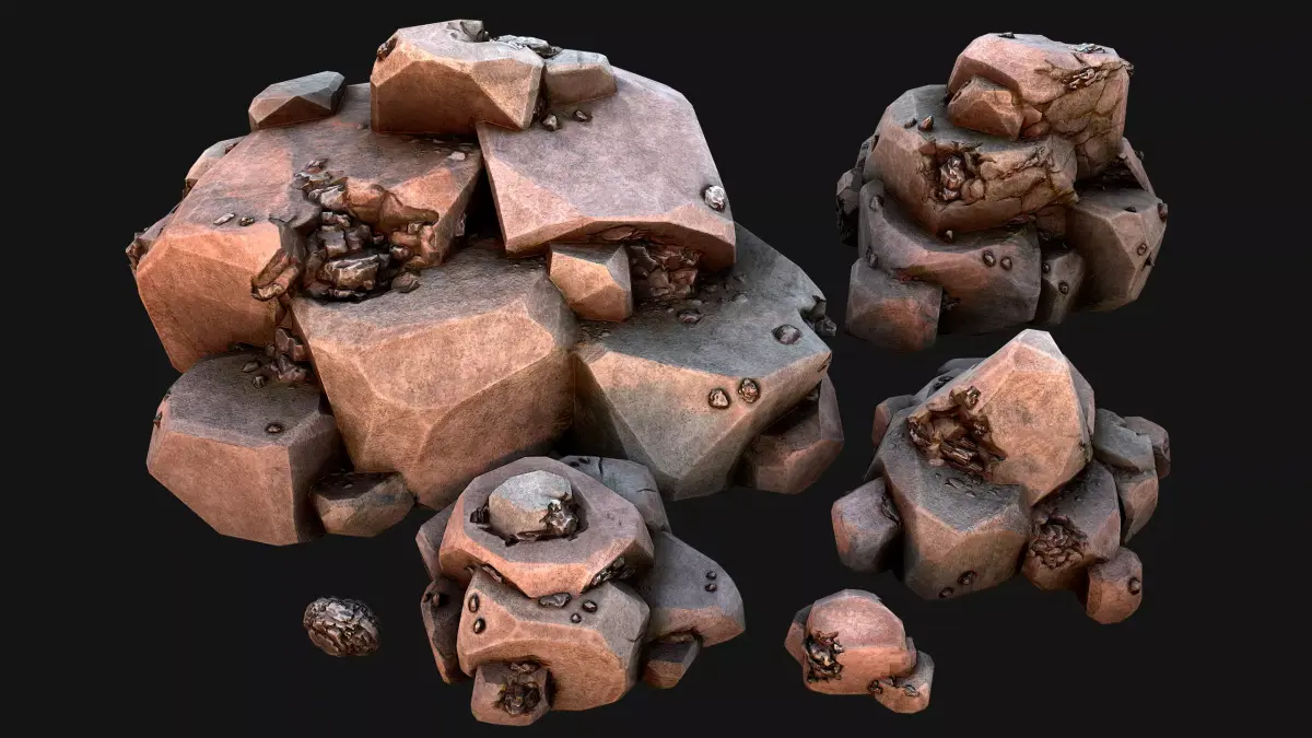 Stones and Rocks Iron Ore Mineral Low-poly 3D model