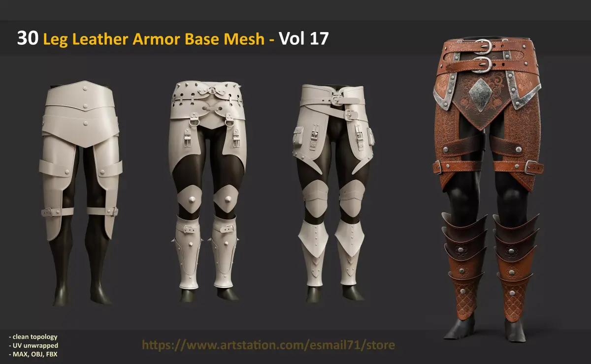 30 Leg Leather Armor Base Mesh - Vol 17 Low-poly 3D model