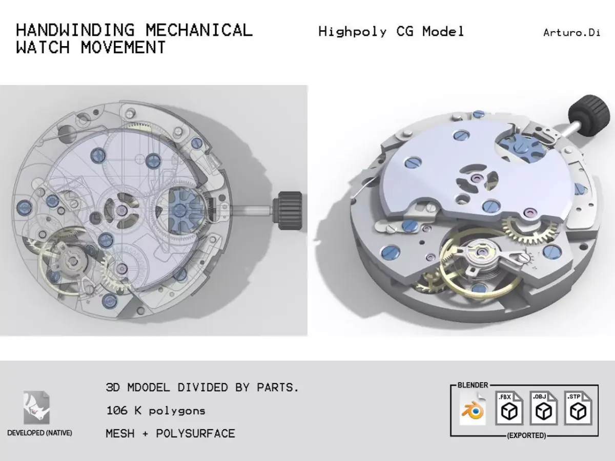 Mechanical handwinding watch movement  3D model