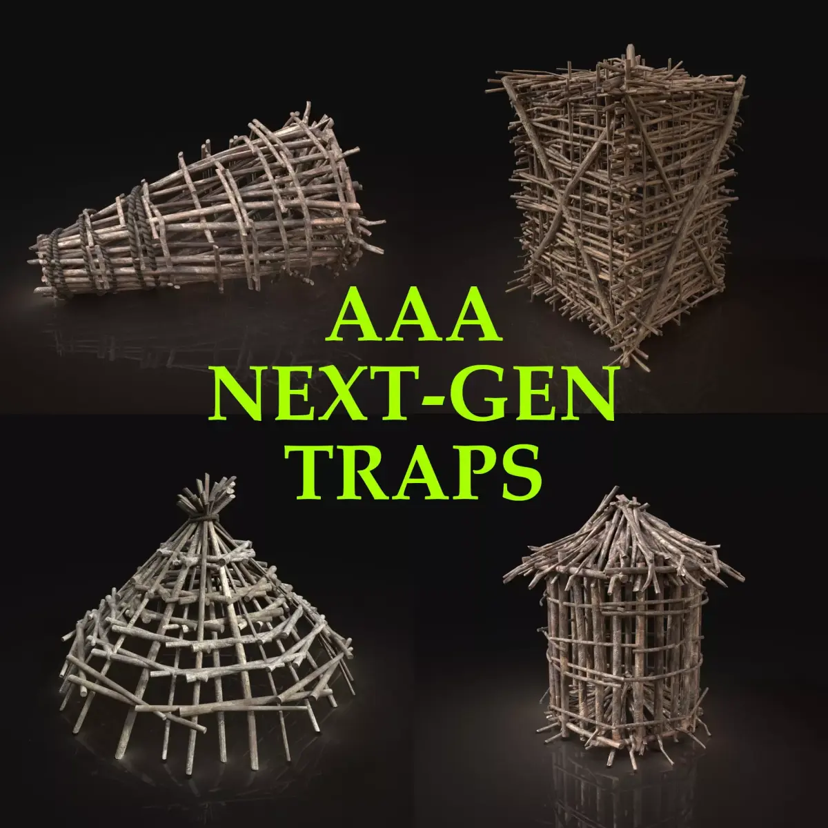 Next Gen AAA Survival Improvised Animal Traps Cages Lockers Pack Low-poly 3D model