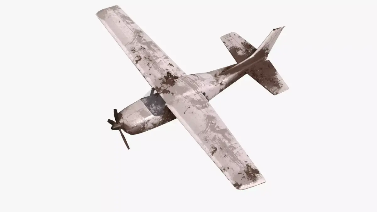 White realistic destroyed propeller plane Low-poly 3D model