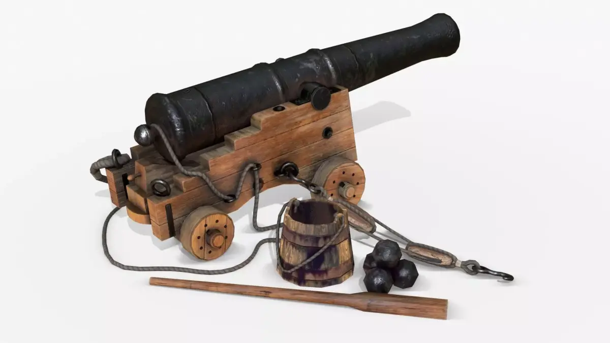 Old Naval Cannon - Wood Low-poly 3D model