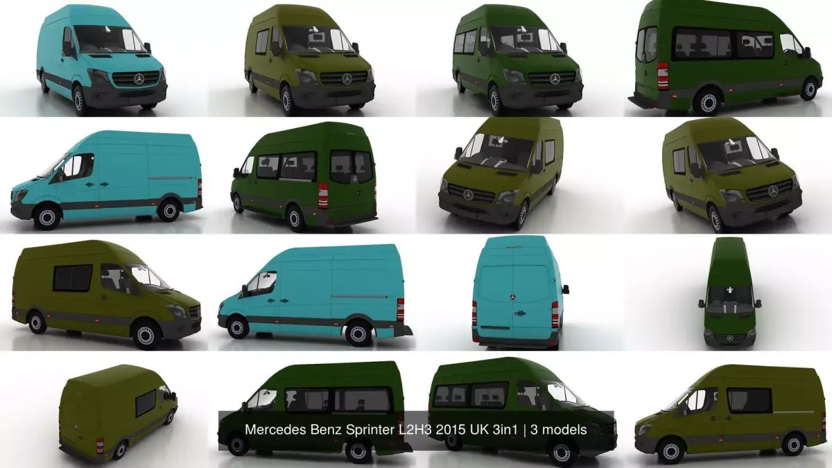 Mercedes Benz Sprinter L2H3 2015 UK 3in1 3D Model Pack