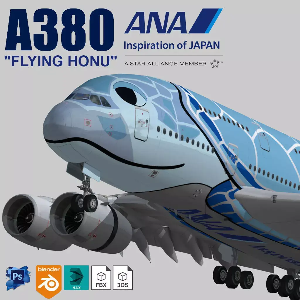 Airbus A380 ANA FLYING HONU design Low-poly 3D model