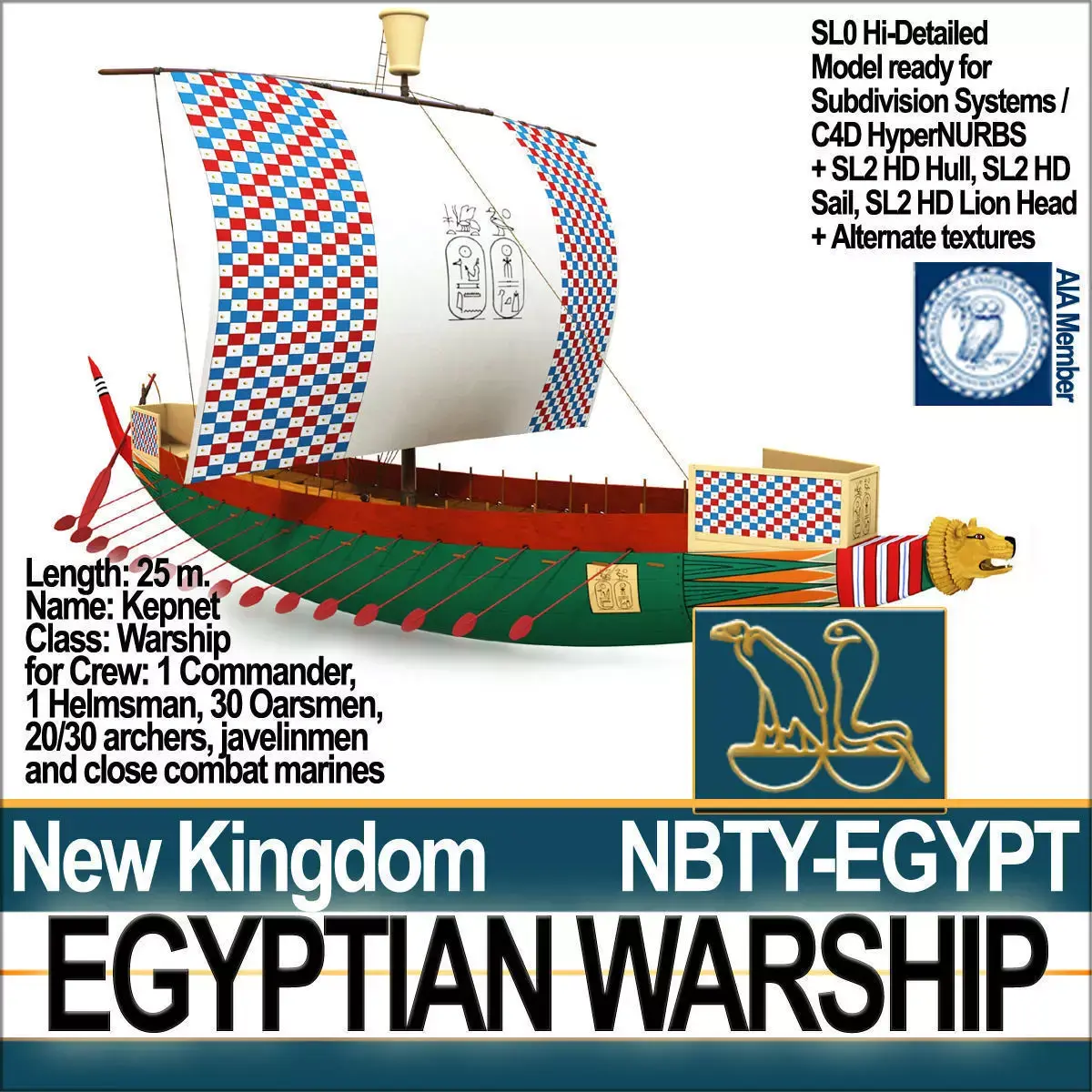 Ancient Egypt Warship Kepnet NK 3D model