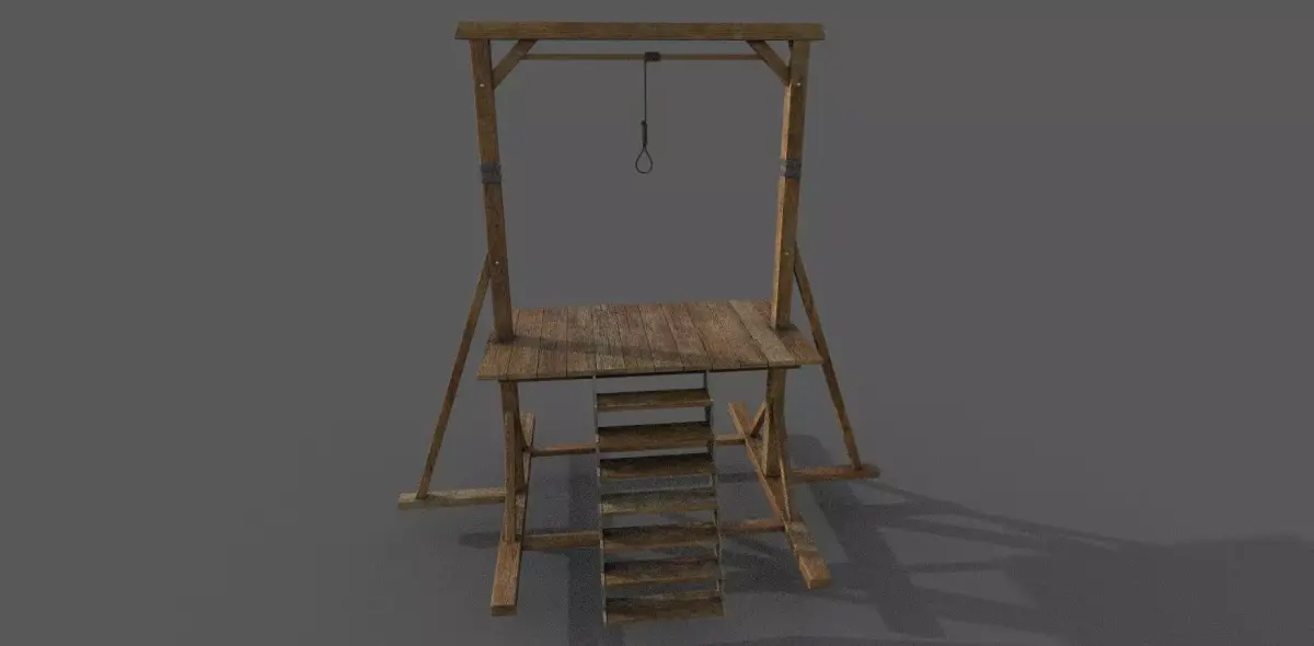 Gallows Low-poly 3D model wooden platform with ladder Low-poly 3D model