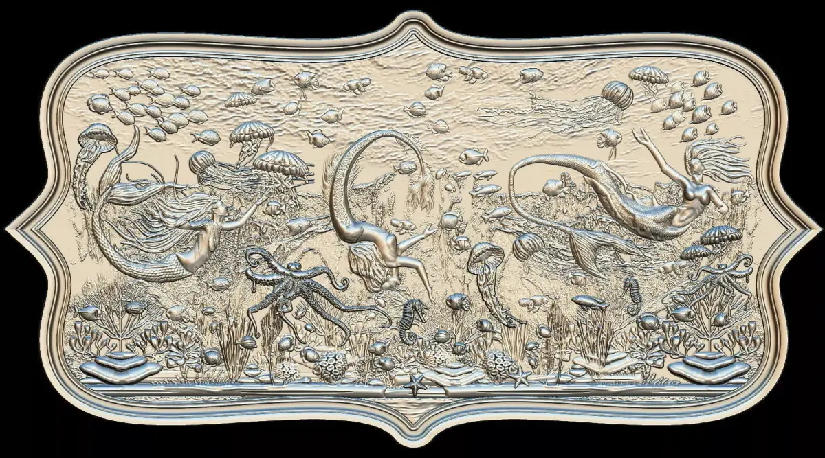 Aquatic Mermaid Theme Panno v3 for CNC Relief engraving 3D model