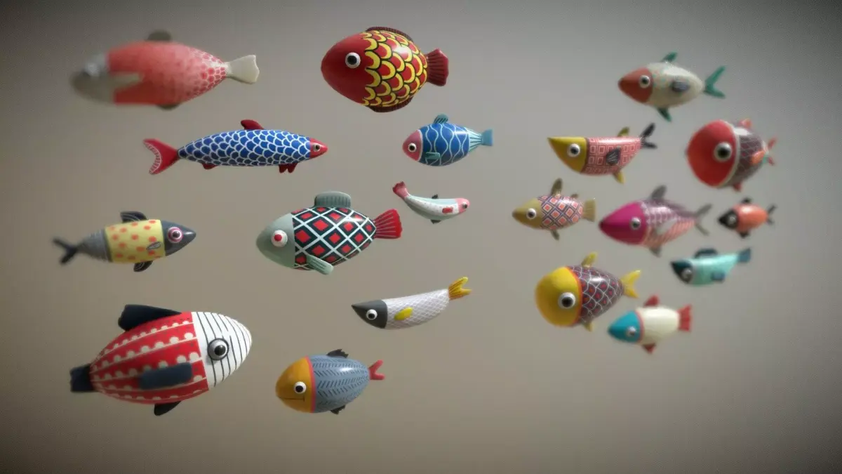 Stylish fish schools Low-poly 3D model