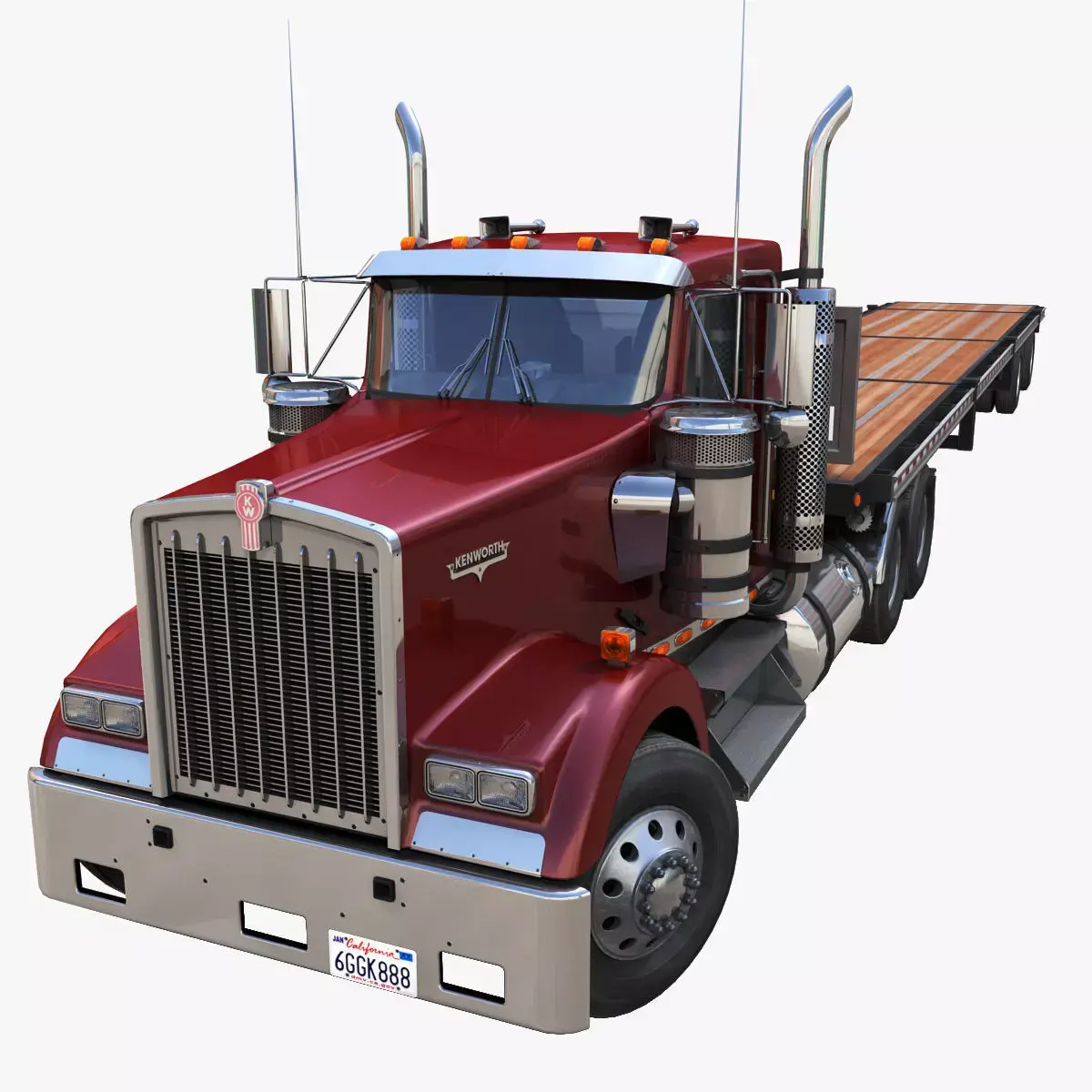 Kenworth  W900L flatbed trailer Low-poly 3D model