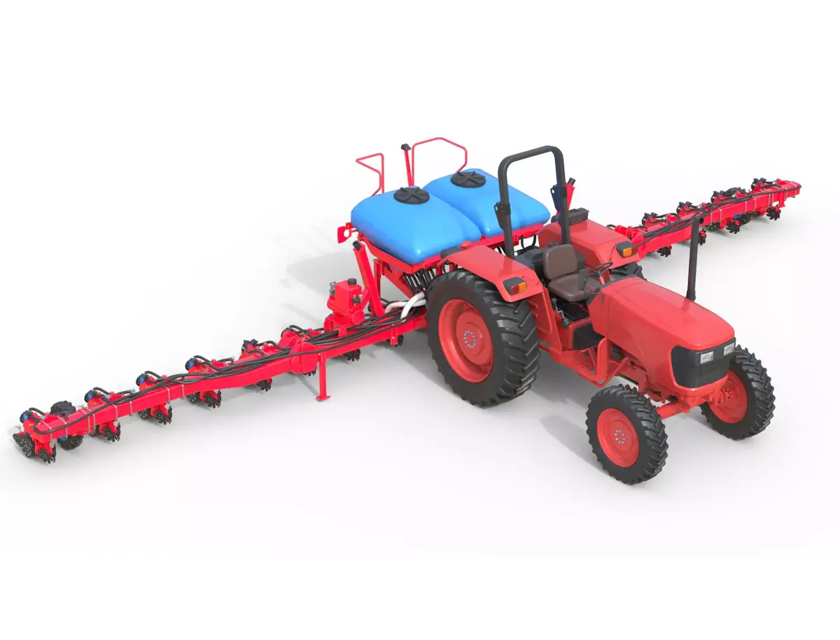 Generic Farm Tractor and Trailed Seed Drill  Low-poly 3D model