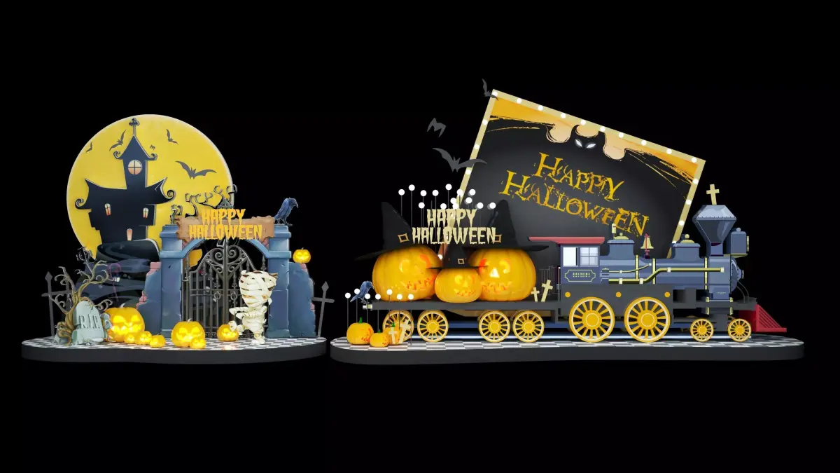 Happy Halloween Pumpkins Scene 03 Low-poly 3D model