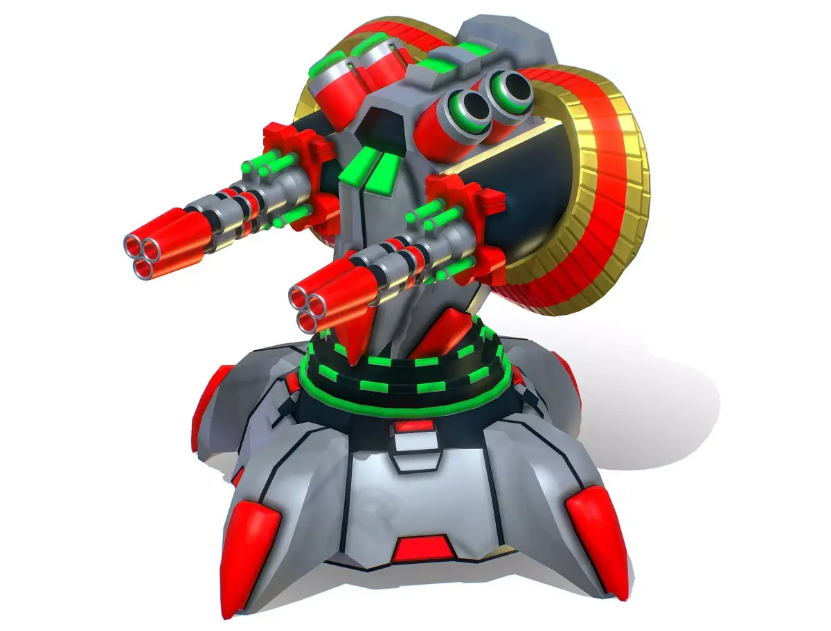 6 Barrel Robotic Automatic Cannon Low-poly 3D model