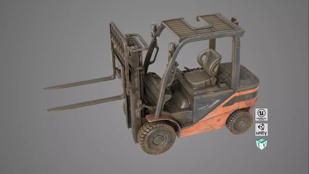 Old Dusty Forklift Truck03 Orange All PBR Textures Low-poly 3D model