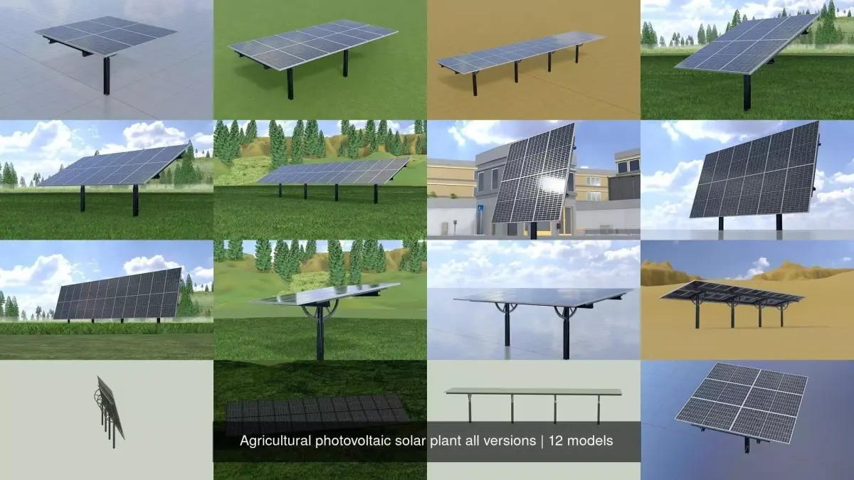 Agricultural photovoltaic solar plant all versions 3D Model Pack