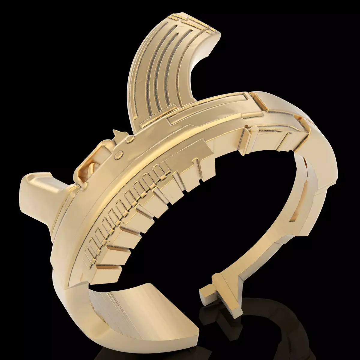 Gun AK47 ring silver gold printable jewelry 3D model 3D print model