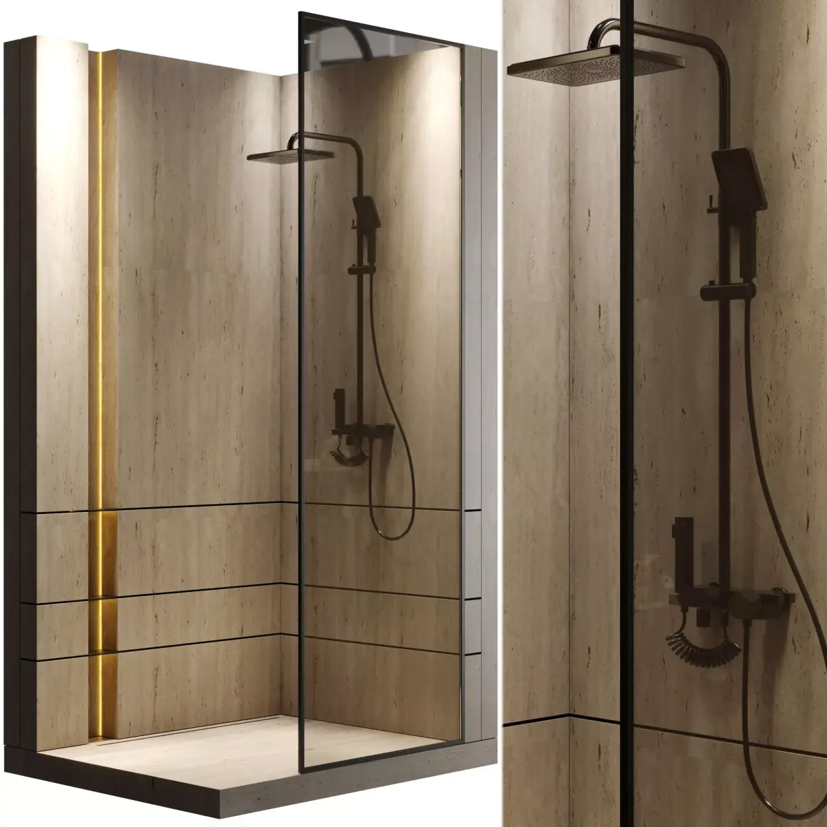 Corner Shower Cabins 07 Low-poly 3D model