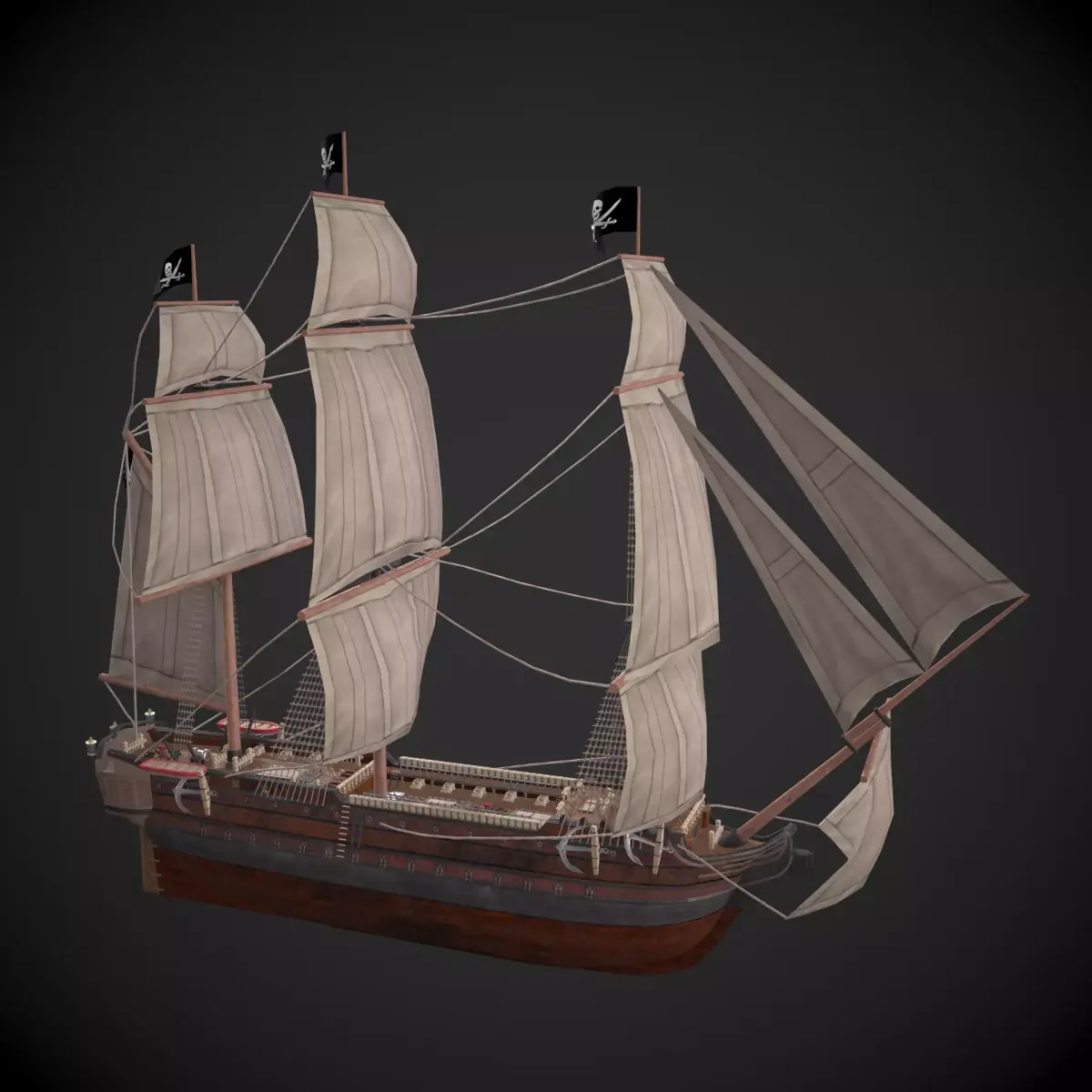 Galleon Ship Low-poly 3D model