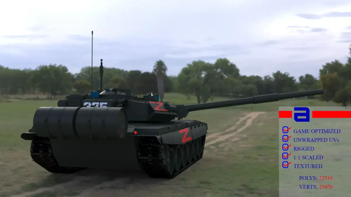 Wagner PMC T90A Main Battle Tank with Iconic Red Z Marking Low-poly 3D model