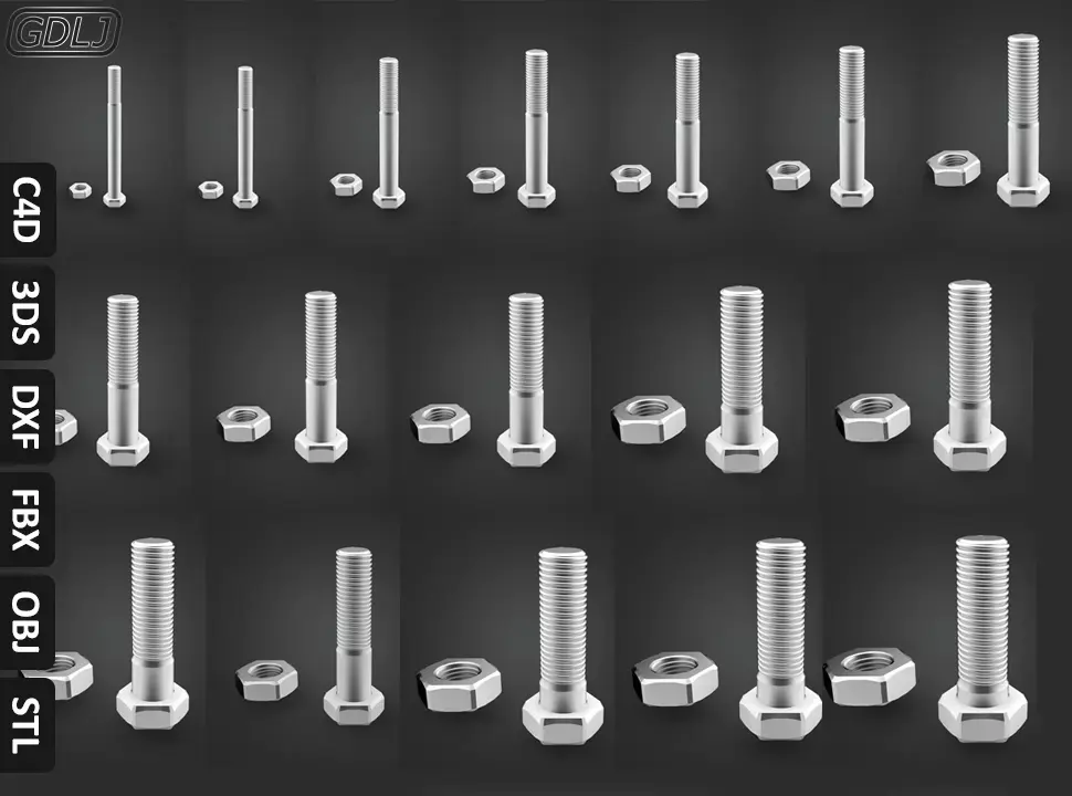 17 Bolts and Nuts 3D model