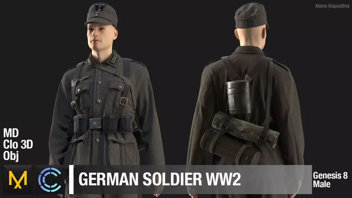 WWII German soldier Marvelous Designer project 3D model