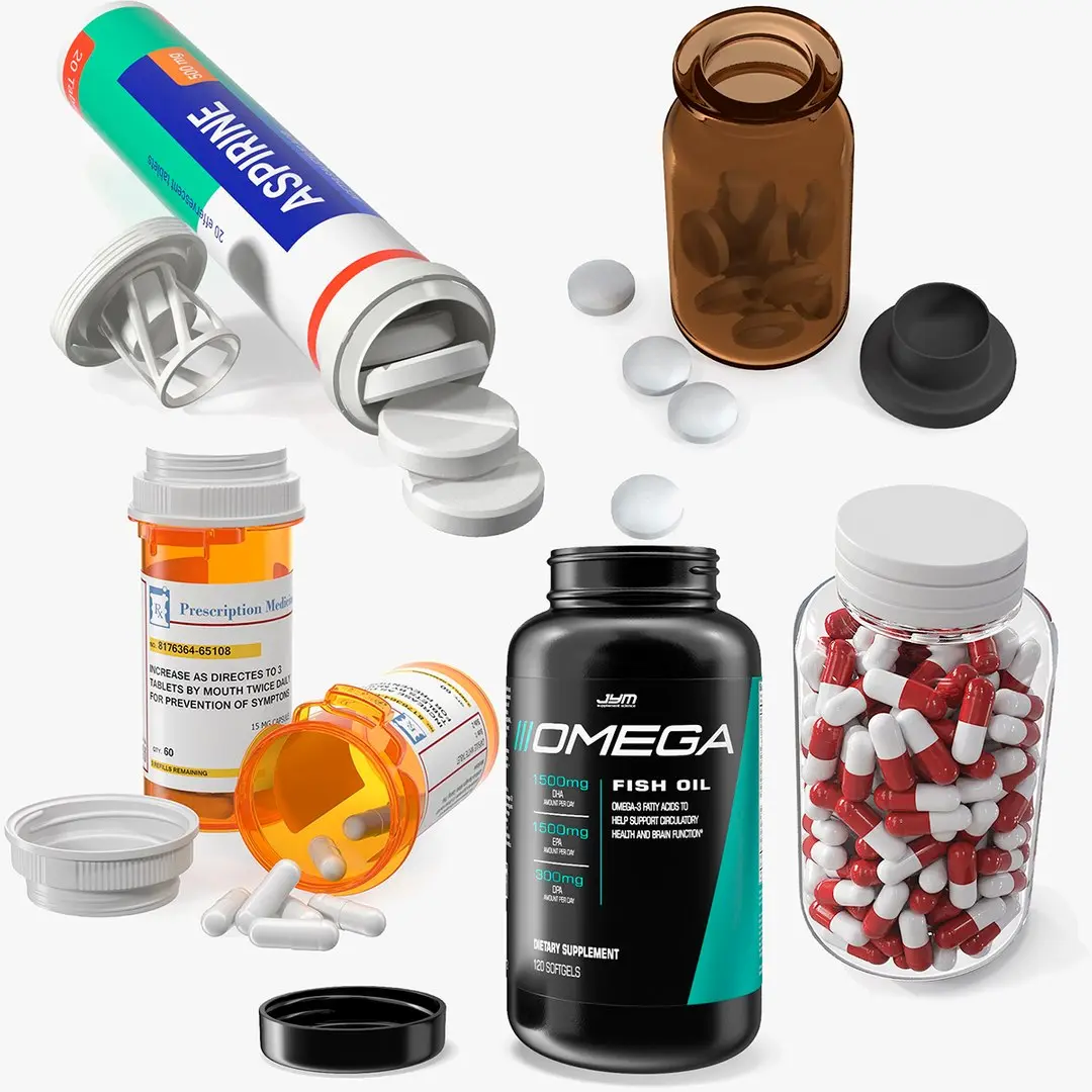 Pills in Bottles Collection 3D model