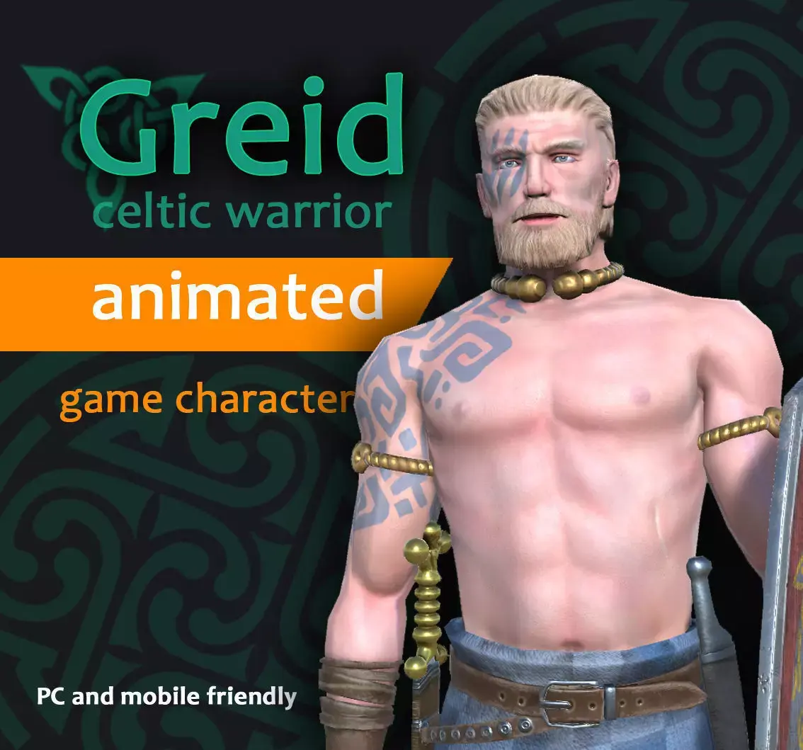 Greid celtic warrior Low-poly 3D model
