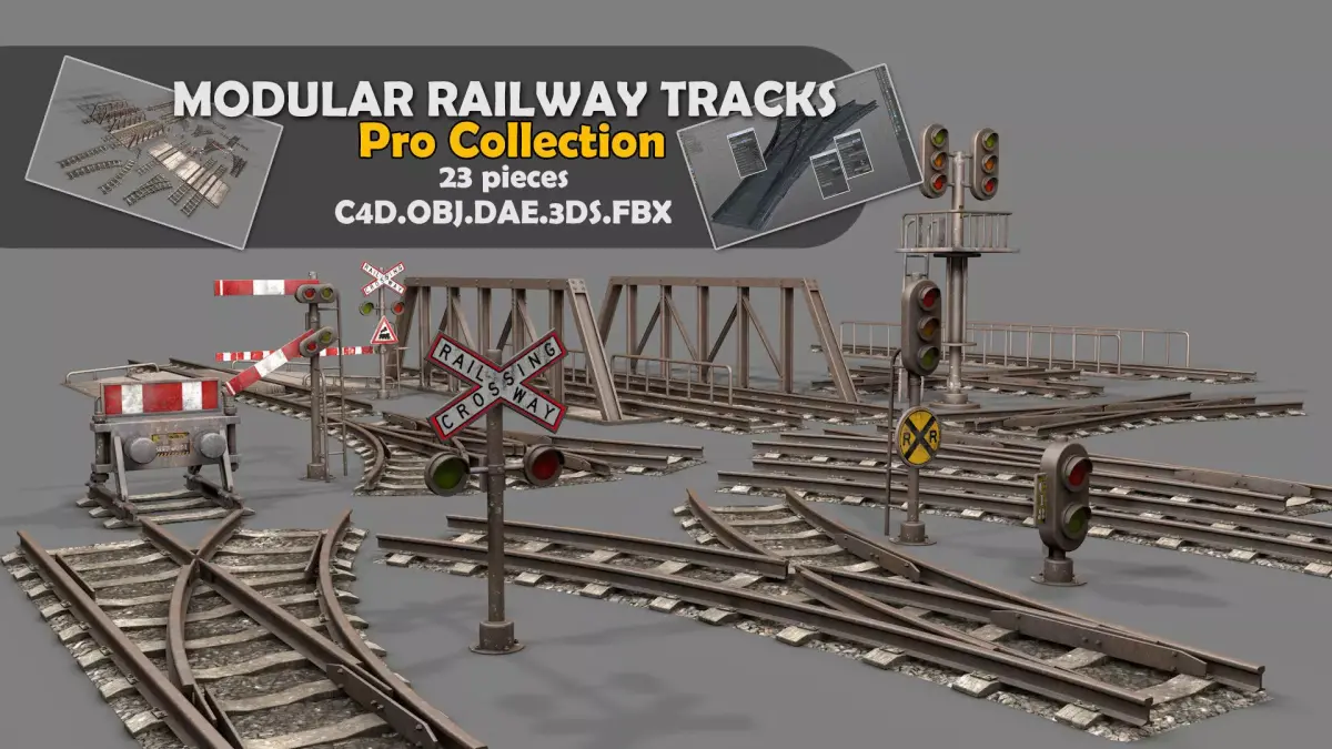 Modular Railway Track PRO Collection 3D model