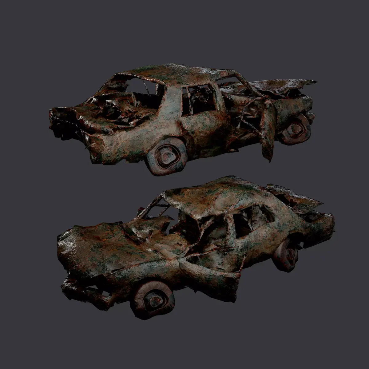 Apocalyptic Damaged Destroyed Vehicle Car Game Ready 13 Low-poly 3D model