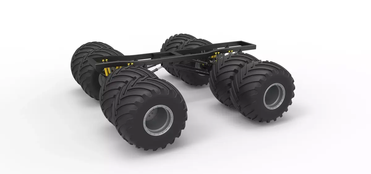 Chassis of vintage monster truck with double wheels 1 to 25 3D print model