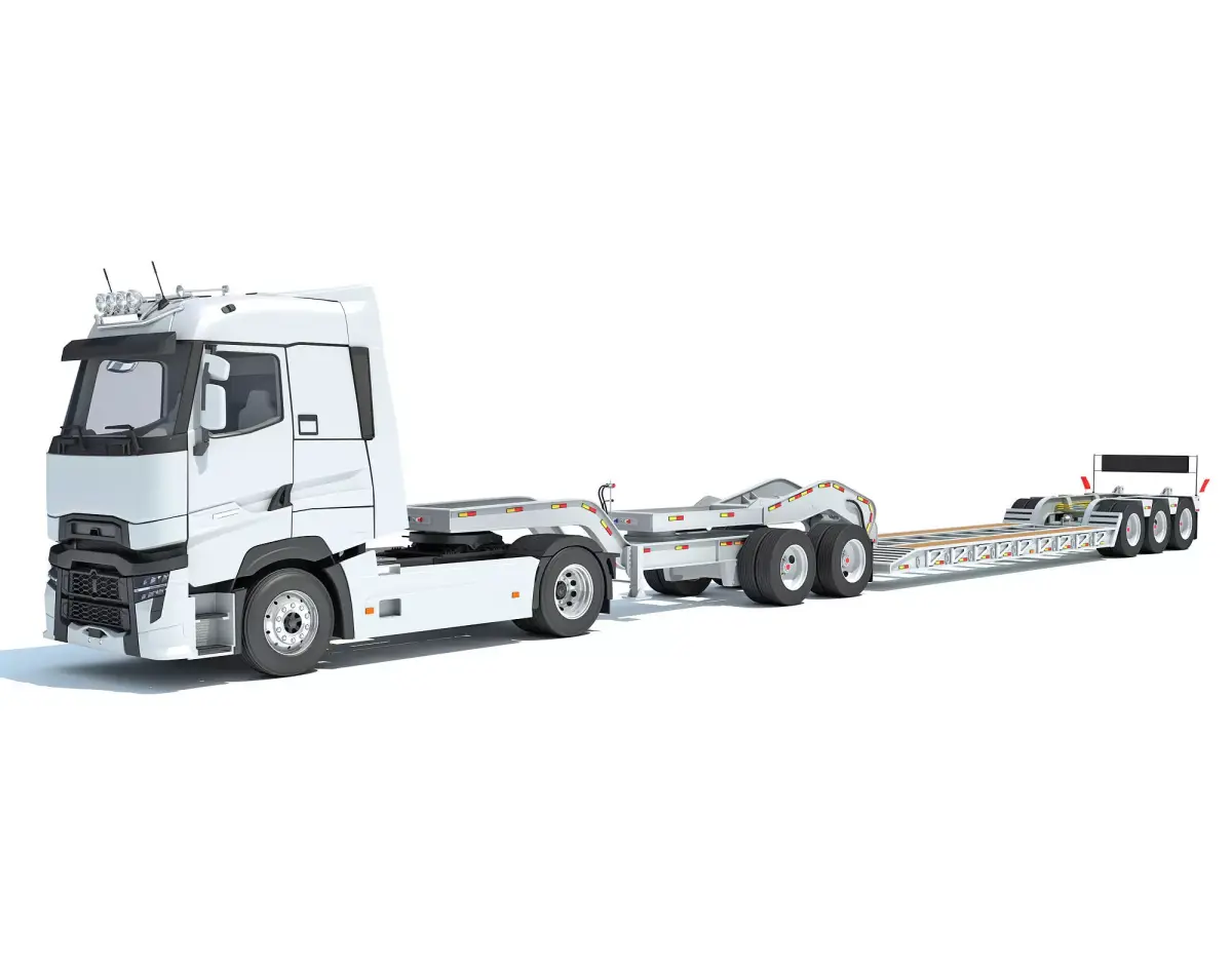 Semi Truck with Platform Trailer 3D model