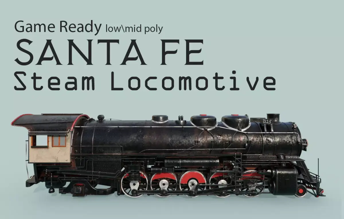  Santa Fe Steam train Locomotive  Low-poly 3D model
