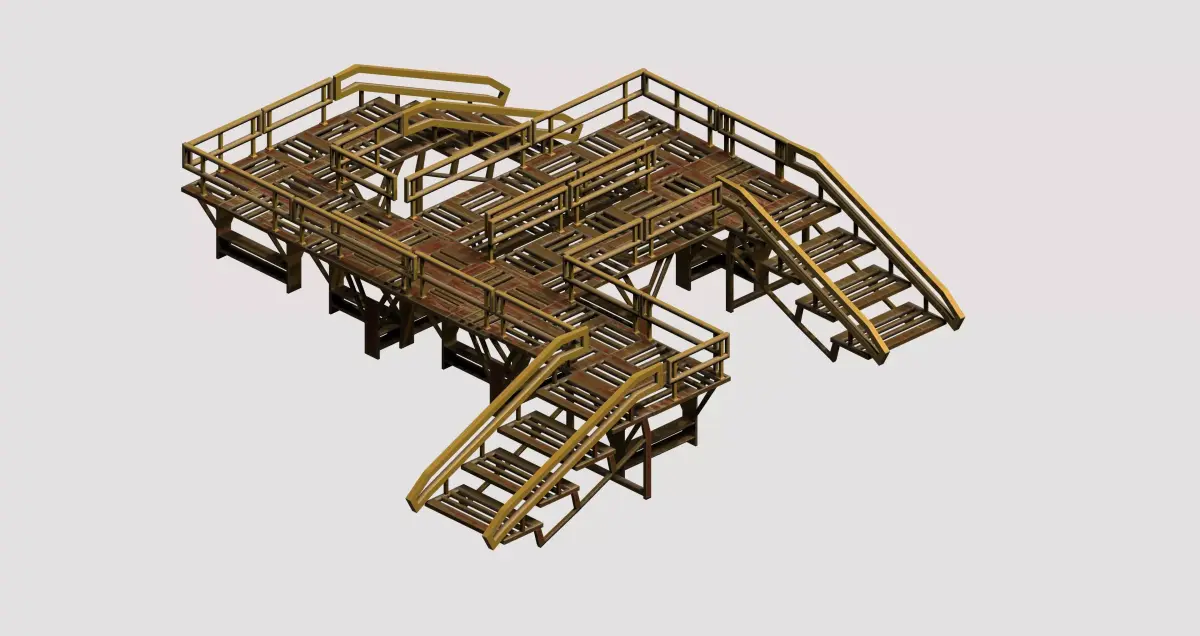 Modular game asset stair platform Low-poly 3D model