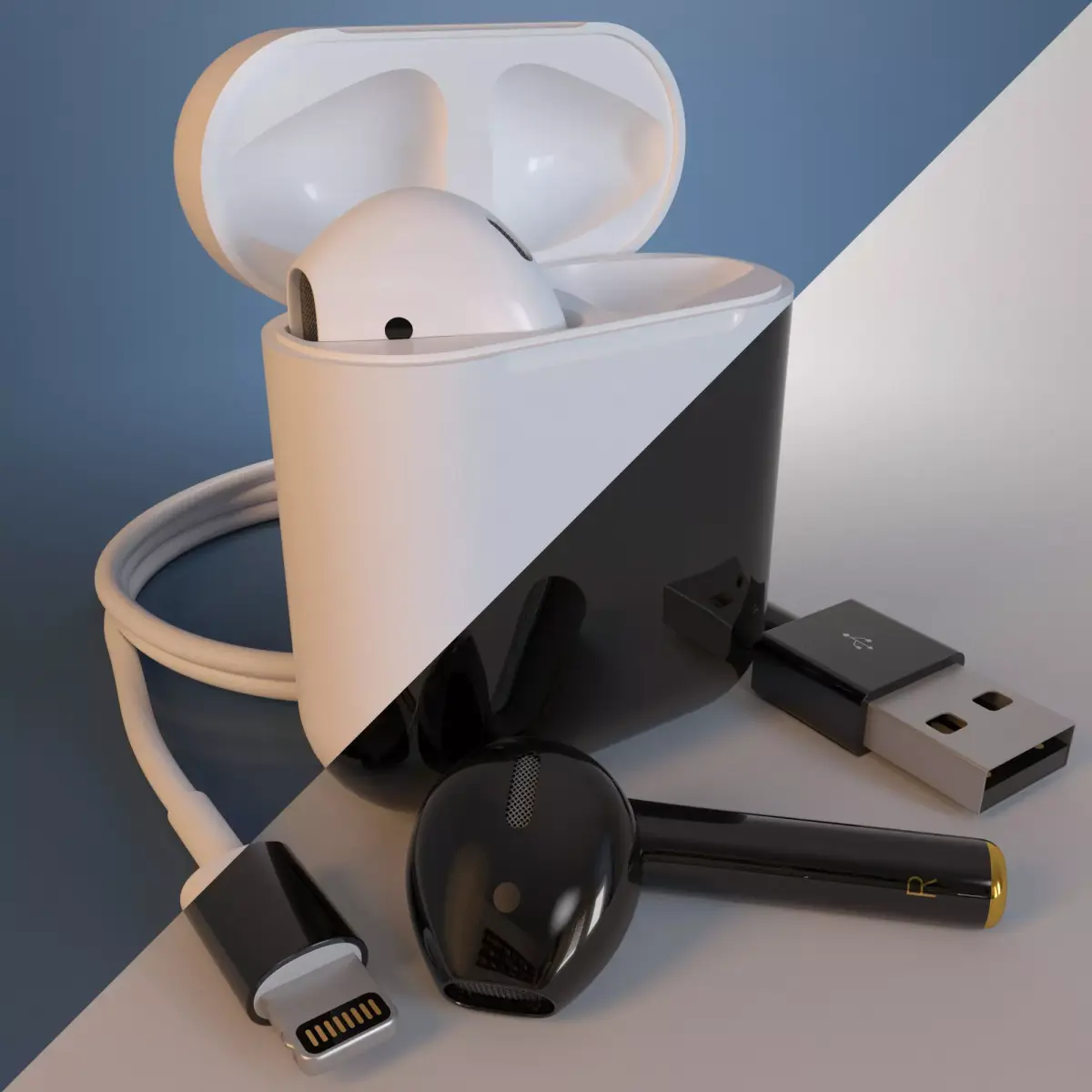Apple AirPods Wireless White and Jet Black 3D model