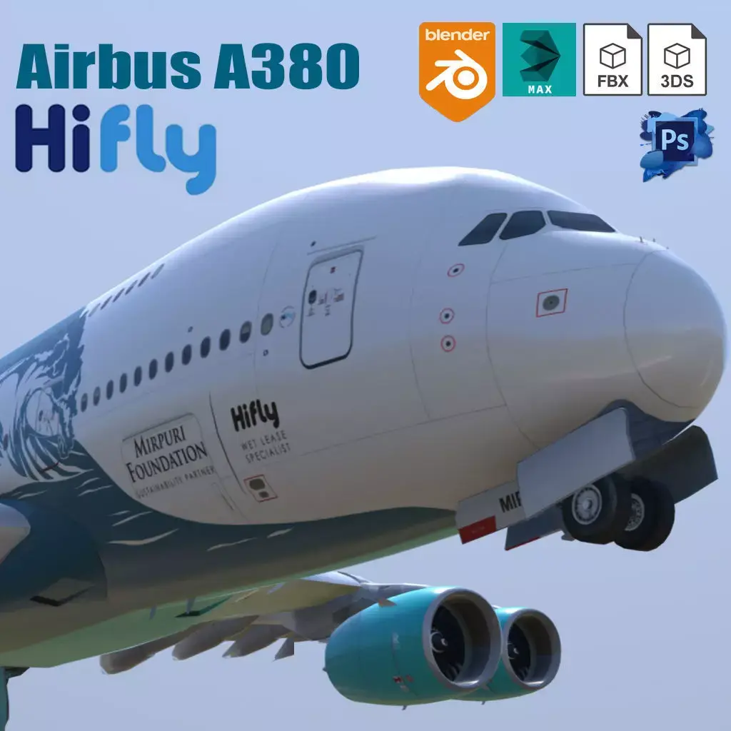 Airbus A380 HiFly 9H-MIP Low-poly 3D model