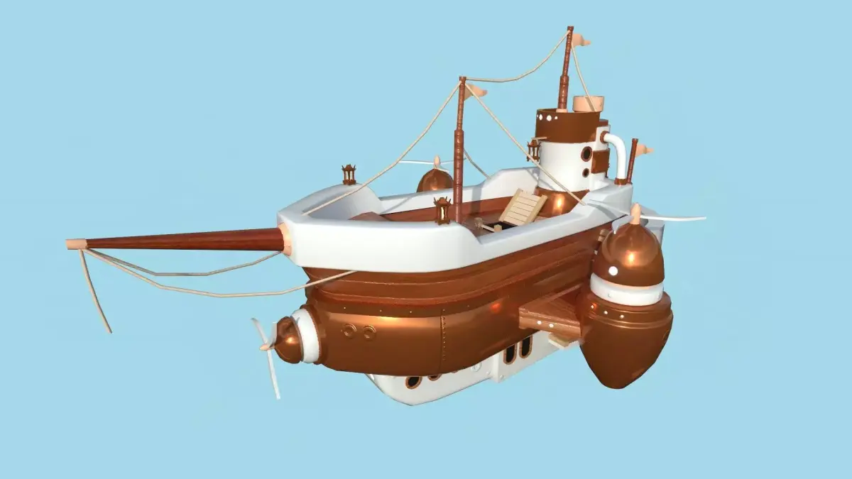 Cartoon Airship 05 - Wood Brown - Low Poly Ship Low-poly 3D model